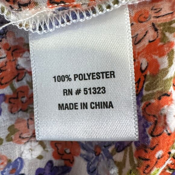 1.State Ruffled Top Sz M Carmine Rose Multicolor Floral Flutter Sleeve Tie Neck - Picture 10 of 10